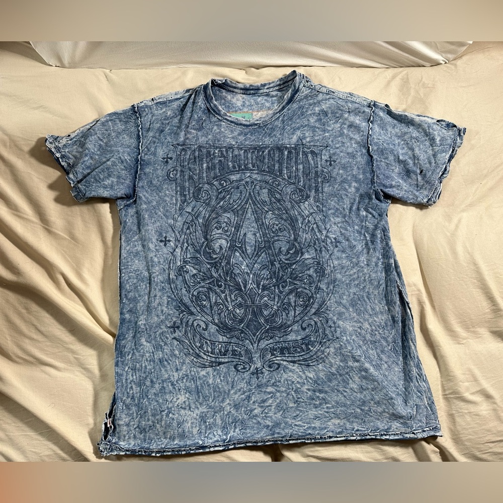 Affliction Y2K Grunge Distressed Faded Blue Skater Reversible XLarge ShortSleeve